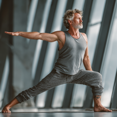 Група літніх людей займається йогою